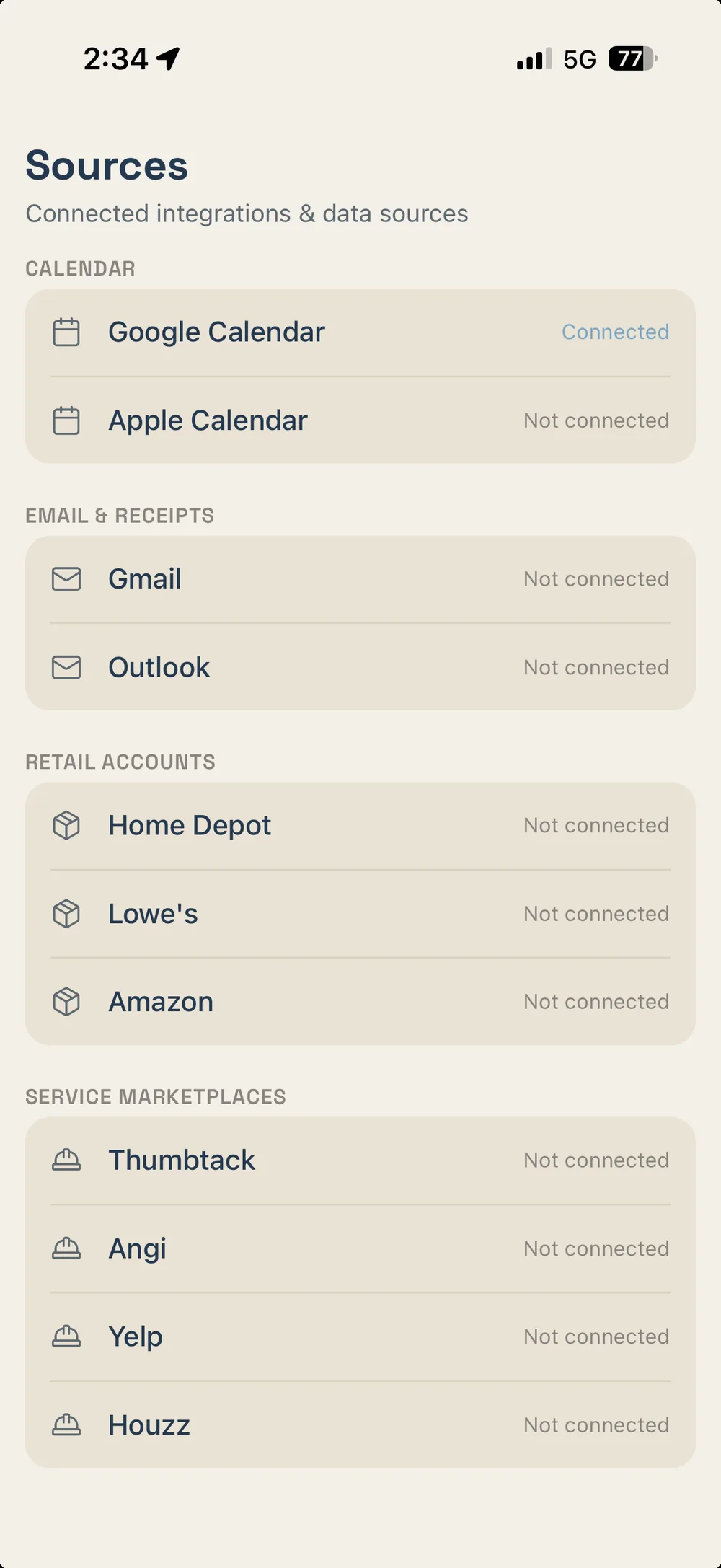 Eave on a phone showing home items found from connected and local sources, awaiting review