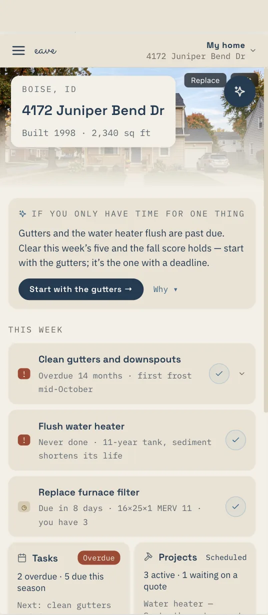 Eave on a phone — the home page
