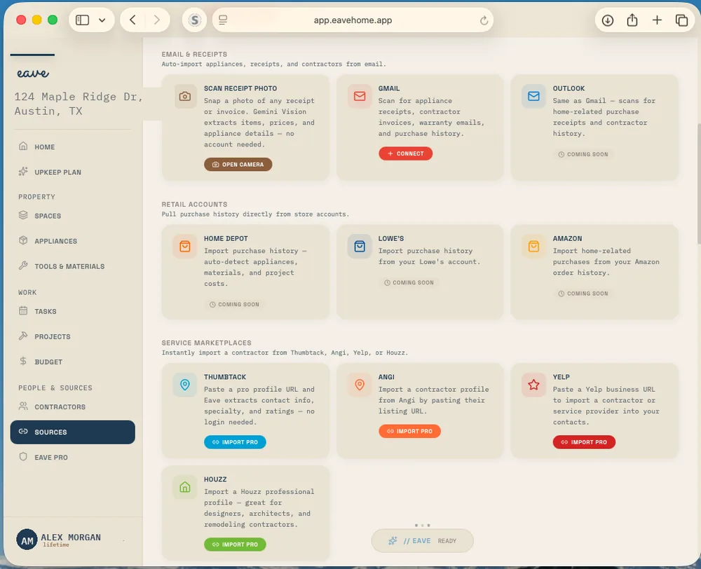 Eave connected sources — receipts and documents found for review