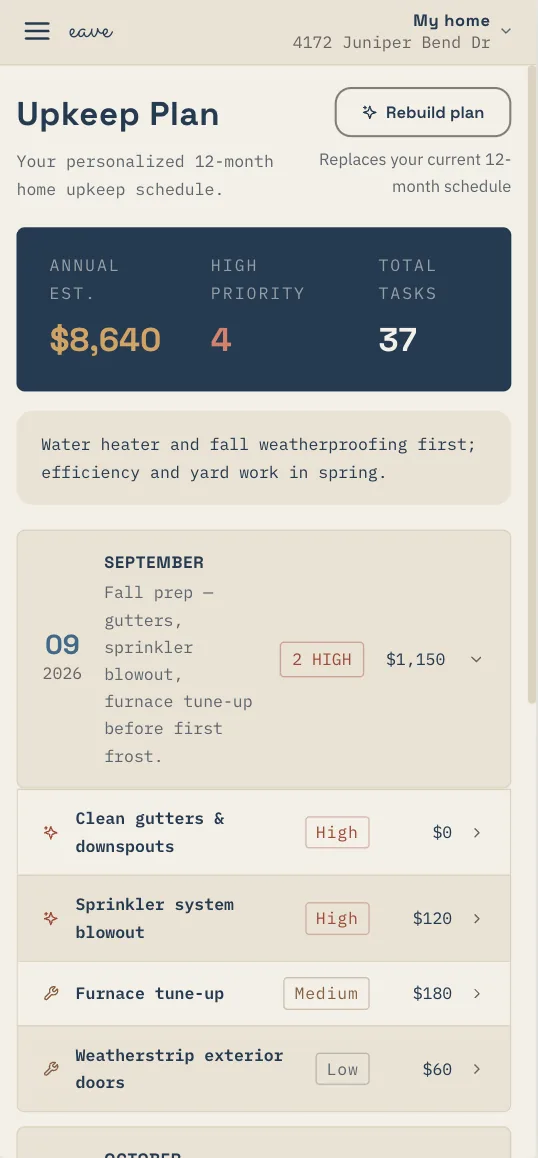 Eave — 12-month upkeep plan